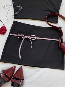 SHEIN EZwear Chân váy mini phối màu dành cho nữ, quần legging siêu ngắn mùa xuân/hè, chân váy buộc dây. - Nhiều màu - Xem 1