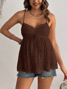 GentleRue Maternity Women's Fashion Pleated Design Solid Color Lace Maternity Camisole - Brown - View 5