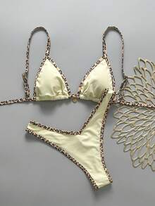 Swim Vcay 女士纯色及随机印花细肩带金属装饰比基尼上衣，春夏款 - 彩色 - 查看 1