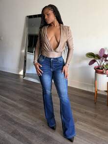 Tyla Gomez High-Waisted Button-Embellished Skinny Stretch Distressed Y2K Jeans Thermal Lined Skinny Jeans With Pockets, Autumn & Winter Thickened Denim - Dark Wash - View 4