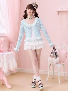 ROMWE Kawaii Cute Ruffled Dual-Layer Heart & Butterfly Hollow Out Cardigan For Women - Mint Green - View 2