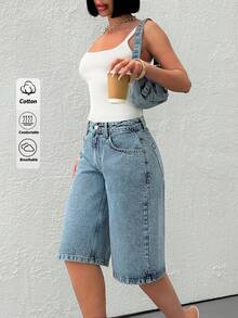 SHEIN Cottnline شورت جينز أزرق فاتح منخفض الخصر كاجوال - أزرق فاتح - مشاهدة 4