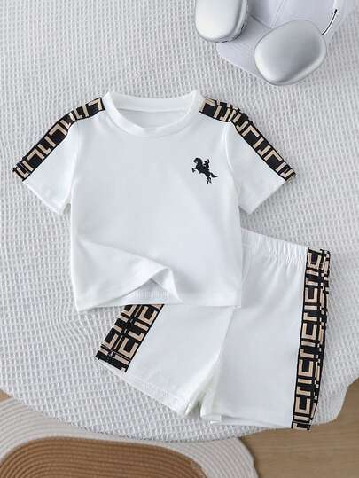 SHEIN 2pcs/Set Unisex Baby Boy/Girl Casual Colorblock Short Sleeve T-Shirt And Shorts Set, Spring/Summer Baby Clothes, Outfits, Streetwear