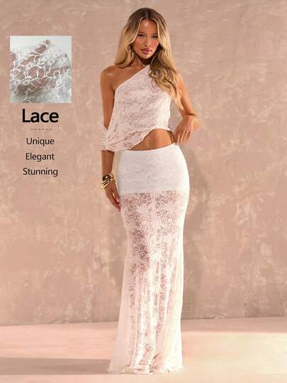  SHEIN Glamour Women's Asymmetric Lace Jacquard Spaghetti Strap Tank Top + Long Lace Jacquard Midi Skirt Sexy Fitted 2-Piece Set, Spring/Summer Valentine Outfits For Women White Outfit For New Year's Eve Elegangt Vacation White Outfit For New Year's Lace Maxi Dress Lace Two Piece Skirt Set White Lace Maxi Dress Sexy White Dresses For Woman White Lace Two Piece Set White Two Piece Skirt Set Lace Top And Skirt Set Lace Maxi Skirt See Through Lace Skirt 2 Piece Long Skirt Set Lace 2 Piece Set Beach Outfits For Women Carnival Outfit Wedding & Events Outfits