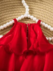 SHEIN 新生儿夏季可爱红色优雅欧根纱连衣裙 - 紅色 - 查看 6