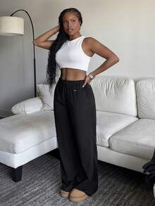 Tyla Gomez 2-Way 羊毛女式抽绳腰直腿宽松休闲裤 - 黑色 - 查看 3