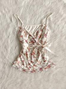 Cévolie Women's Floral Print Twist Front Casual Camisole - Multicolor - View 1