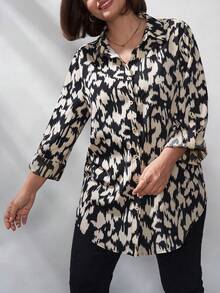 Chikora 大码女式豹纹袖口单排扣休闲衬衫，适合办公室穿着，也适合职场女性，春季百搭，春假必备，优雅女式衬衫，女士衬衫，外出上衣，冬季女式上衣，优雅女式上衣 - 彩色 - 查看 7