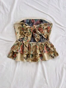 Soleia لباس علوي نسائية كاجوال، للمنتجعات، الشاطئ، ضيوف الزفاف، التخرج، الغداء، عطلة الربيع، عيد الفصح، مهرجان الموسيقى أنيقة بوهيمية استوائية بدون أكتاف، كتف بارز، ظهر مفتوح، حافة مكشكشة قصيرة، خريف/شتاء - متعدد الألوان - مشاهدة 4