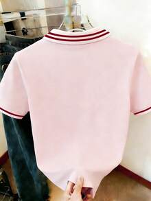 Resyla Women Summer Casual Contrast Striped Heart Pattern T-Shirt Graphic Tees Women Tops - Pink - View 2