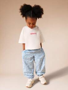 SUMWON Girls Oversized T-Shirt And Leopard Print Trousers Co-Ord Set With Short Sleeves Crew Neck Casual Summer Two Piece Outfit Vacation - Blue - View 5