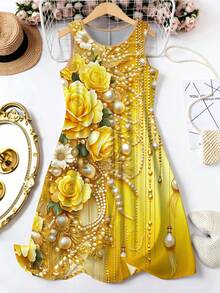 EMERY ROSE 大码女式碎花吊带裙，亮黄色度假节日装扮，适合生日、送礼、节日派对和日常穿着，春假服装 - 彩色 - 查看 1