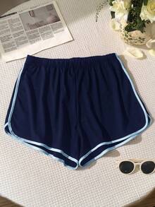 Comfortcana Quần short thể thao thường ngày dành cho nữ cỡ lớn với viền tương phản. - Màu xanh lam - Xem 2