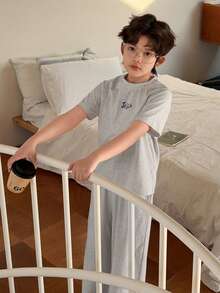 DAZY Tween Boy Letter Print Raglan Sleeve Top And Pants Pajama Set - Grey - View 4