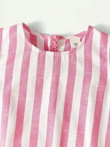 Maija Kids 两件套少女优雅都市校服风格粉色条纹荷叶边圆领背心和短裤套装，适合返校、日常休闲穿着、外出、聚会、假期、春夏穿着。 - 彩色 - 查看 8