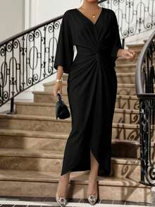 SHEIN Lady Đầm cỡ lớn, màu trơn, tối giản, cổ chữ V, kiểu dáng thường ngày. - Nhiều màu - Xem 7