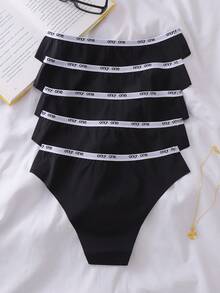 EasyFave 5pcs/Pack Women's Breathable Comfortable Elastic Waistband Panties - Black - View 3