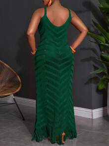 Slaydiva 大码夏季无袖镂空透视连衣裙 - 綠色 - 查看 2