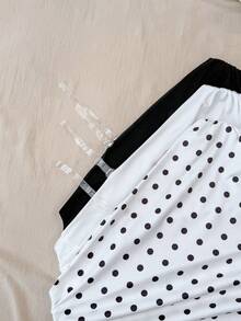 SHEIN 3pcs/Set Teen Girls' Casual Vacation Asymmetric Ruched Hem Camisole, Spring/Summer, Asymmetrical Top, Summer Tops, Polka Dot Top - Black and White - View 4