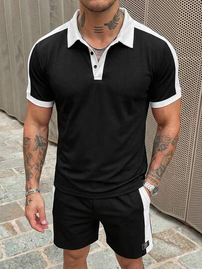 HIMLAND Men's Casual Commuting Sports 2 Pieces Polo Suit