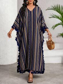 SHEIN Lady Đầm cỡ lớn in họa tiết nhiều màu sắc, đầm thời trang thường ngày cho các buổi đi chơi mùa xuân và mùa hè. - Nhiều màu - Xem 3