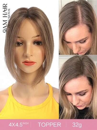 Straight Human Hair Toppers for Women Real Human Hair, 10 Inch Hair Toppers for Women No Bangs Top Hair Extensions Hair Pieces for Thinning Hair Wiglets
