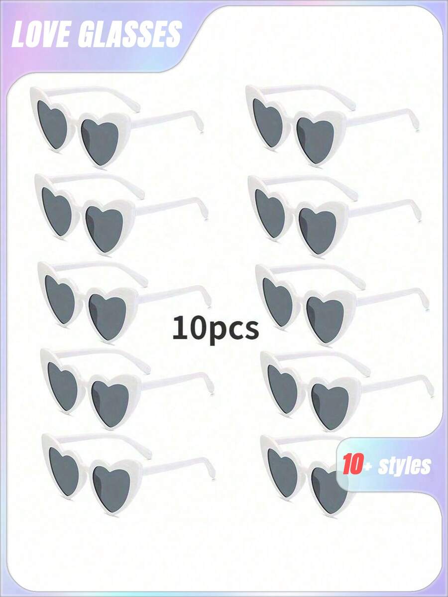 10pcs Cute And Interesting Heart-Shaped Decorative Fashion Glasses For Both Men And Women, Suitable For Wedding Parties, Dance Parties, Etc., In White Color, Christmas - Multicolor - View 1