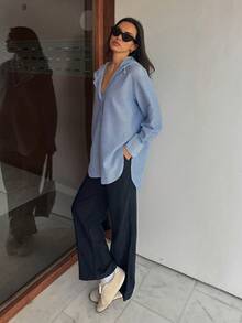 Livesso Women's Striped Hooded Single-Breasted Casual Versatile Commuting Jacket, Long Sleeve - Blue - View 3