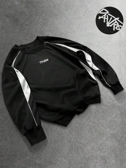 PAVTROS Men's Crew Neck Long Sleeve Contrast Color Casual Pullover Sweatshirt, Versatile For Daily Wear