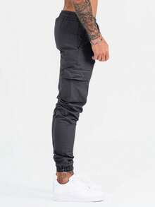 Manfinity Homme Loose Men's Letter Graphic Flap Pocket Cargo Pants - Dark Grey - View 4
