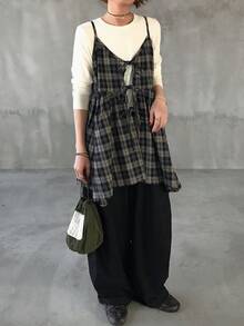 FRIFUL Women's Casual Plaid Asymmetric Hem Tie Front Camisole Top - Multicolor - View 4