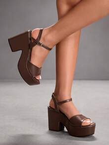 CUCCOO SZL Giày sandal quai ngang mắt cá chân bằng da PU thời trang dành cho nữ, đế xuồng dày thoải mái, phù hợp cho đi làm, hẹn hò, dự tiệc, kỳ nghỉ, đám cưới, ngày Valentine và Giáng sinh. - Cà phê nâu 2 - Xem 2