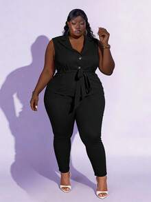 CurvyTilda 大碼素色斜口袋長褲 - 黑色 - 查看 1