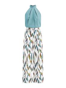 Ellevyn Plus Size Solid Color Pleated Sleeveless Top And All-Over Allover Print Long Pants 2 Pieces Set Resort Outfits Womens Vacation Outfit Woman Summer Outfit Set Beach Club Outfit Ocean Theme Outfit - Multicolor - View 2