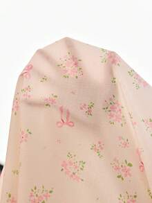 CottageSlumber Conjunto de pijama de manga corta con cuello de lazo floral romántico para mujer - Beis - Ver 7