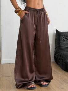 Coolane 女士夏季乡村音乐会外出海滩装扮波西米亚风简约水洗100%纯棉白色弧形裤脚裤 - 棕色 - 查看 6