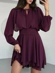 MaterniWear Đầm bầu tay dài màu trơn, kiểu xoắn phía trước. - Màu Đỏ Sâu - Xem 2