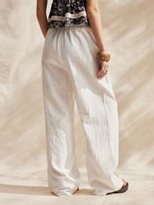 Easelle 女士梭织印花休闲裤 - 白色 - 查看 2