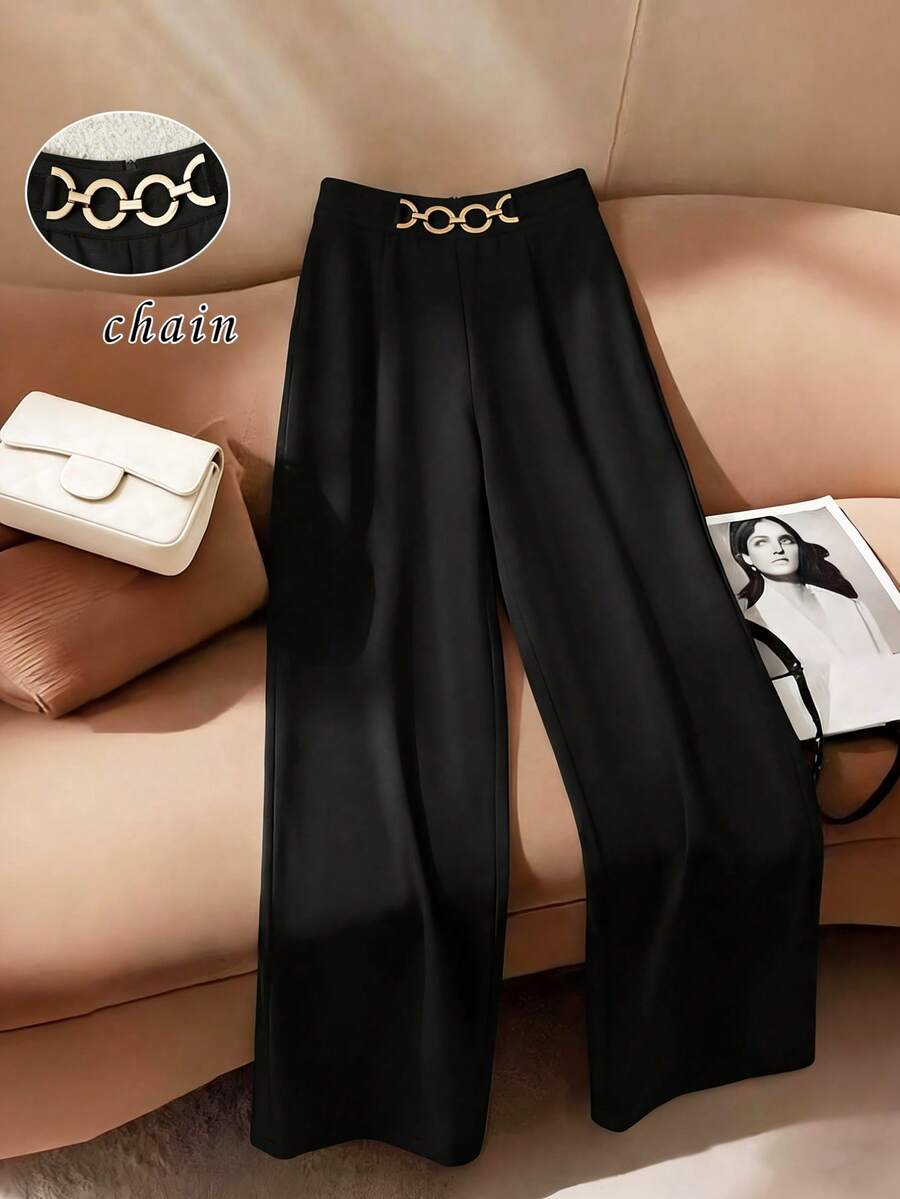 Franclia 女士百搭黑色西装裤，适合通勤 - 黑色 - 查看 1