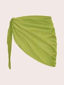 Swim Mod Vacation Beach Solid Color Tie-Up Cover-Up & Skirt Set - Limelight Green - View 2