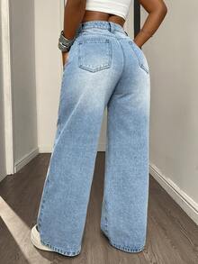 DAZY Women's Casual Loose Fit Leopard Print Straight Leg Jeans, Vacation Style, Suitable For Spring, Summer, Valentine's Day - Blue - View 3