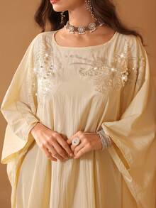 Al Najma Đầm tay cánh bướm màu vàng thanh lịch, đính họa tiết, thích hợp cho mùa xuân/hè. - Màu vàng - Xem 9