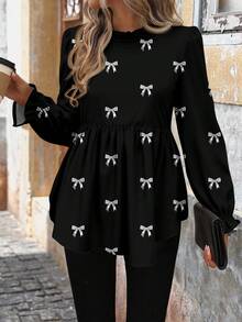 SHEIN LUNE Women's Casual Printed Basic Shirt, Autumn/Winter - Black - View 1