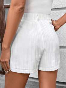 SHEIN Clasi 女士白色纹理面料短裤，带口袋，优雅百搭，适合日常穿着和度假，春夏款，沙滩短裤，度假必备，纯白色，纹理面料，度假/外出短裤 - 白色 - 查看 4