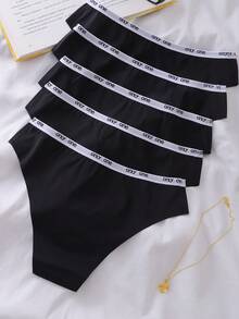 EasyFave 5pcs/Pack Women's Breathable Comfortable Elastic Waistband Panties - Black - View 2