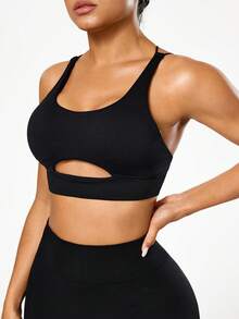 Seamluxe SHEIN Sport Seamless Sports Bra, Racerback Sports Bra, Enhancing Sports Bra, Criss-Cross Sports Bra - Black - View 5