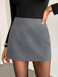 SHEIN Tall 2024 Autumn/Winter New Style Gris Tweed Mini Skirt, Women Style Skirt - Grey - View 1