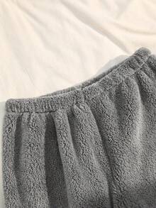 Manfinity Underwear&Sleepwear Basics Men's Plus Size Thickened Coral Fleece Crew Neck Long Sleeve Pajama Set, Autumn/Winter - رمادي - مشاهدة 9