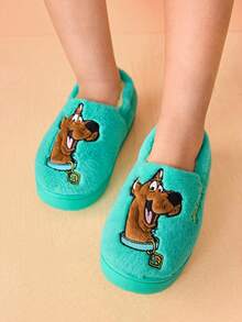 SCOOBY-DOO X SHEIN Cute Embroidery Cartoon Boys Green Children's Non-Slip Indoor Slippers Toddlers & Kids Soft Plush Warm Winter House Shoes, Lightweight And Durable EVA Sole,Home Bedroom Air-Conditioned Room Spring, Autumn And Winter,Dog.Puppy,Gift Ideas - Green - View 2