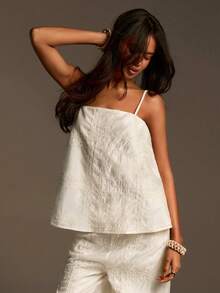 Athîral Women's Casual White Embroidered Camisole Top, Vacation & Leisure Style, Loose Fit, Made Of Soft Comfortable Woven Fabric, Casual Top For Women, Beach, Spring Breaks, Spring Women, Summer Holidays, Beach Top, White Top, Summer Holidays, Vacations For Women - White - View 4